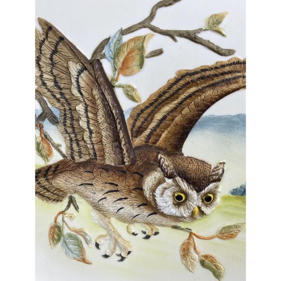 Andrea By Sadek Porcelain Plate Series Birds in Flight 1983 Screech Owl #6637 - Picture 2 of 9
